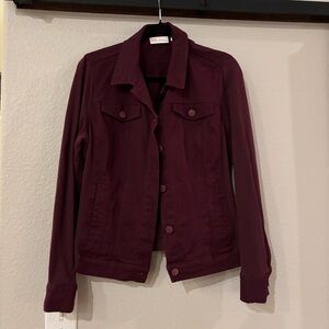 Belle by Kim Gravel Burgundy Mixed Textile Jean Jacket 8